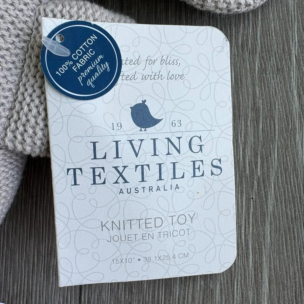 NWT Living Textiles Gray‎ Knitted Theodore Elephant Plush Toy Stuffed Animal